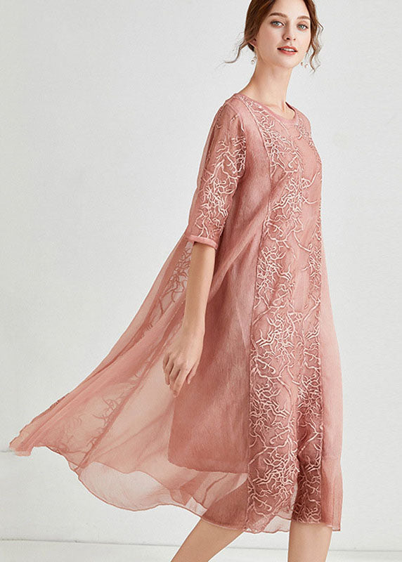 Light Green Asymmetrical Design Chiffon Dress Embroideried Half Sleeve
