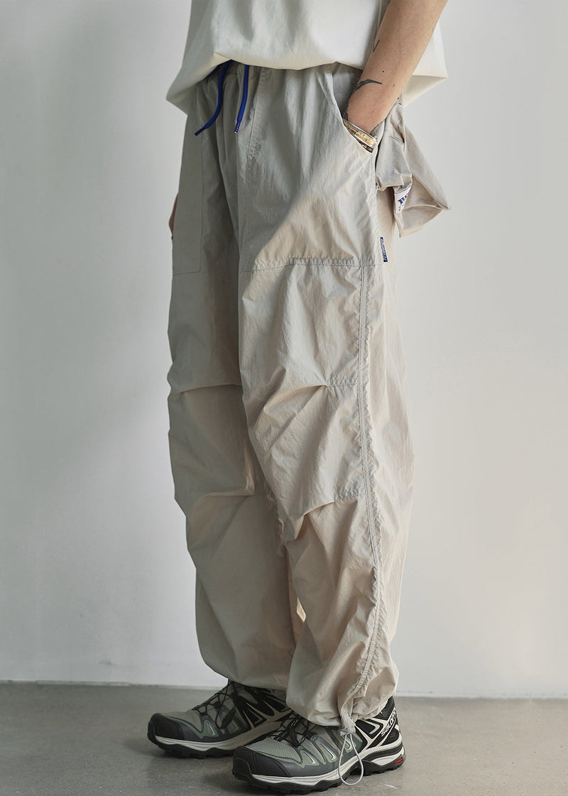 Light Grey Pockets Cotton Summer Pants Elastic Waist