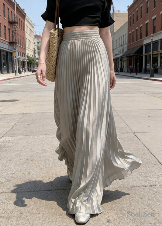 Light Grey Satin Elongate Pleated Skirt Exra Large Hem Spring