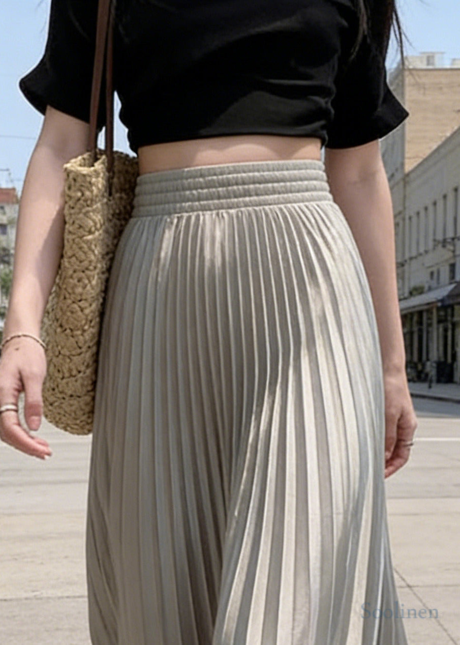 Light Grey Satin Elongate Pleated Skirt Exra Large Hem Spring