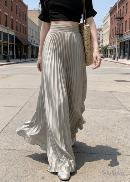 Light Grey Satin Elongate Pleated Skirt Exra Large Hem Spring