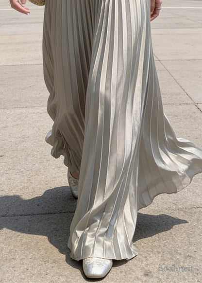 Light Grey Satin Elongate Pleated Skirt Exra Large Hem Spring