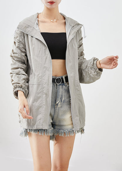 Light Grey Upf 50+ Coats Oversized Wrinkled Drawstring Fall