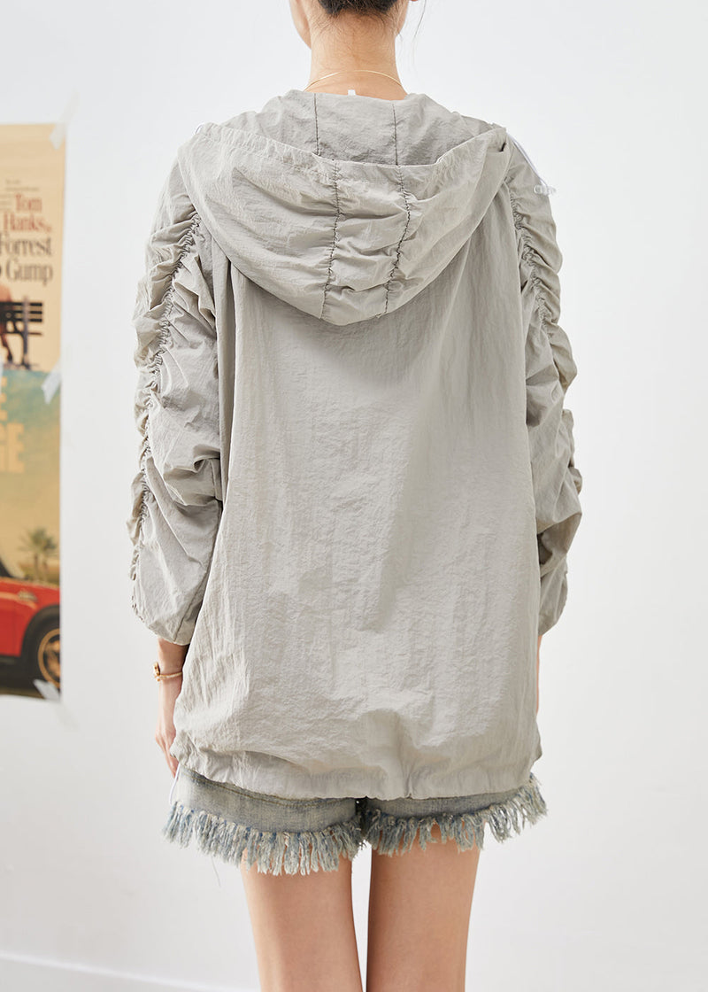 Light Grey Upf 50+ Coats Oversized Wrinkled Drawstring Fall
