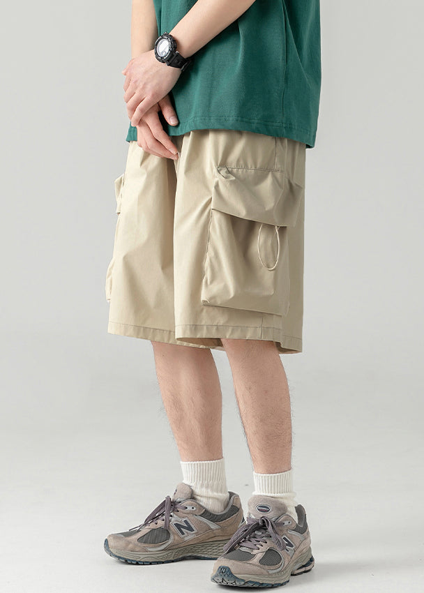 Light Khaki Drawstring Cotton Summer Shorts Elastic Waist