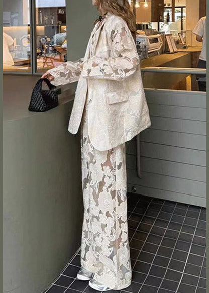 Light White Hollow Lace Suit Vest Pants Three Piece Set
