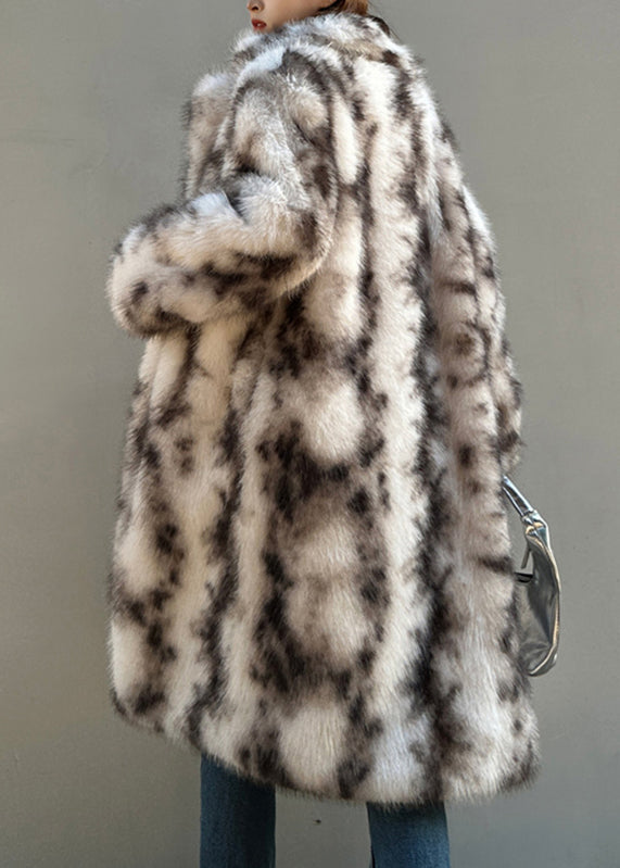 Light Pink Stand Collar Leather and Fur Maxi Coat Long Sleeve