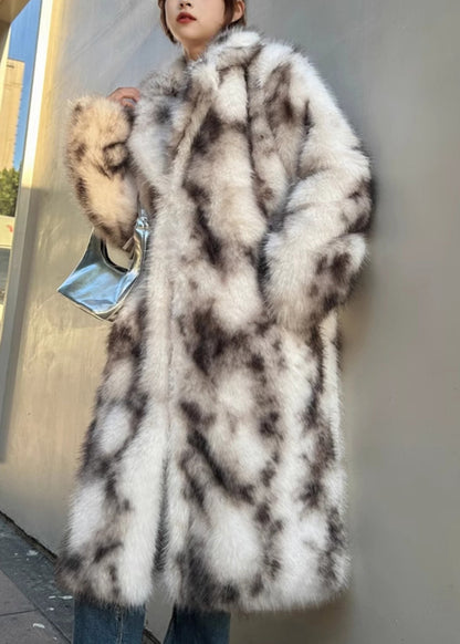 Light Pink Stand Collar Leather and Fur Maxi Coat Long Sleeve