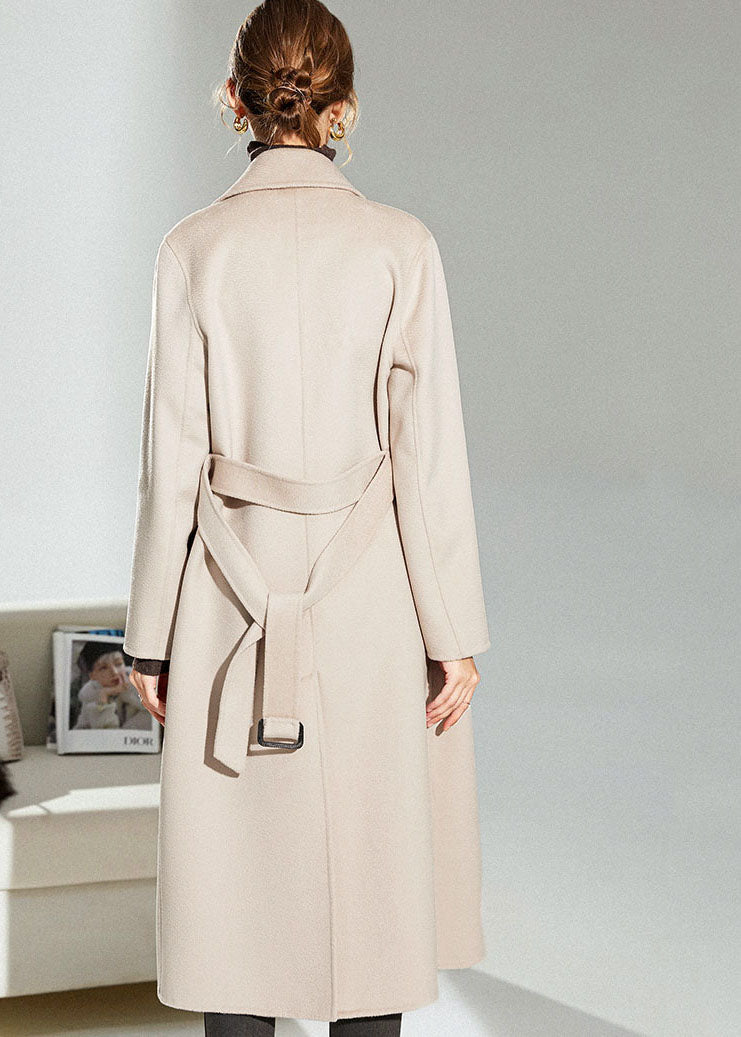 Light Pink Woolen Double Breasted Trench Sashes Winter
