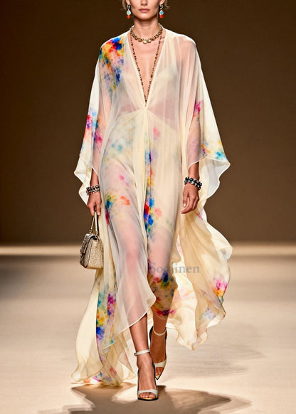 Light Yellow Tie Dye Chiffon Party Dress Oversized Summer