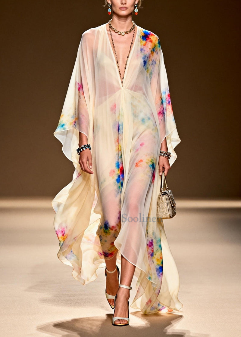 Light Yellow Tie Dye Chiffon Party Dress Oversized Summer