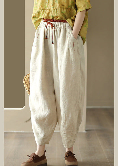 Linen Colour Elastic Waist Linen Pants Summer