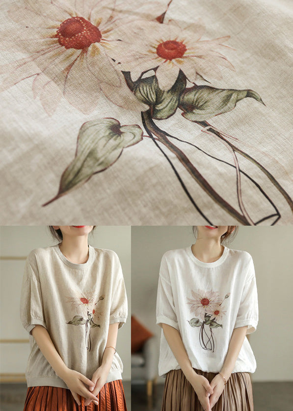 Linen Colour O-neck Linen T Shirt Summer
