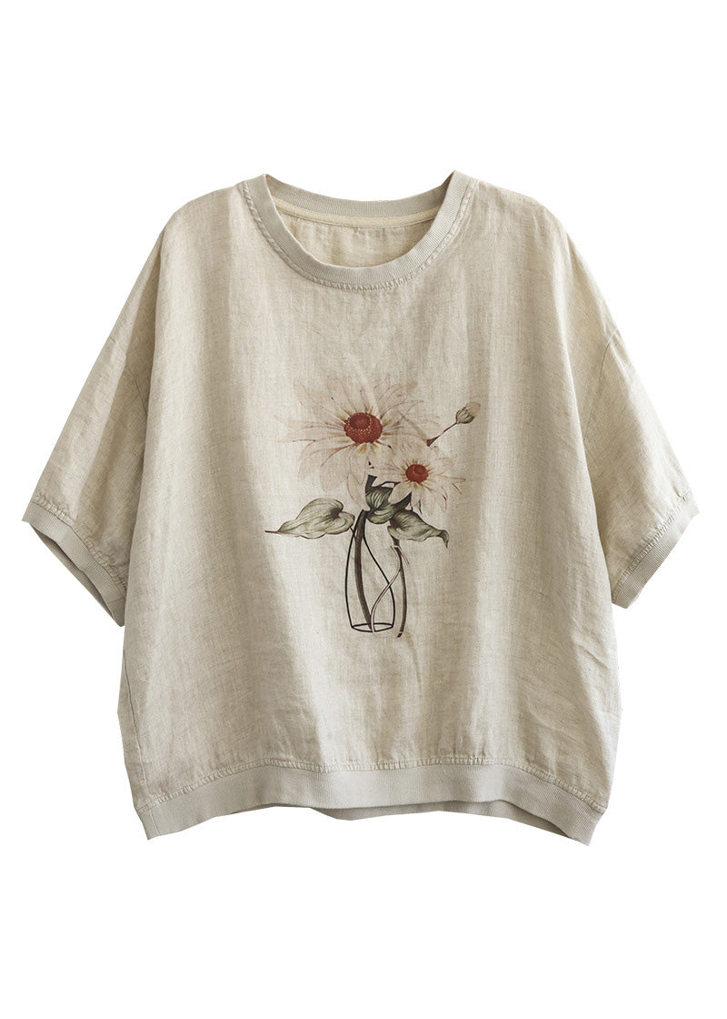 Linen Colour O-neck Linen T Shirt Summer