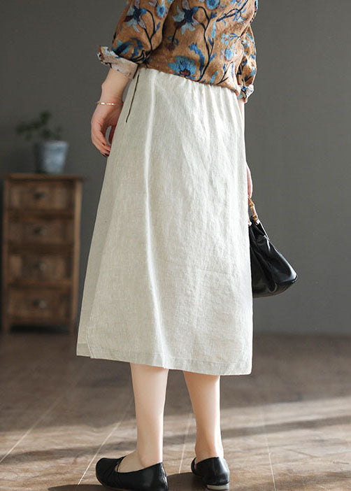 Linen Colour Side Open Linen a Line Skirt High Waist Drawstring Summer