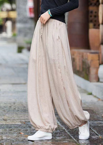 Linen Pockets Cotton Pants Elastic Waist Cinched Summer