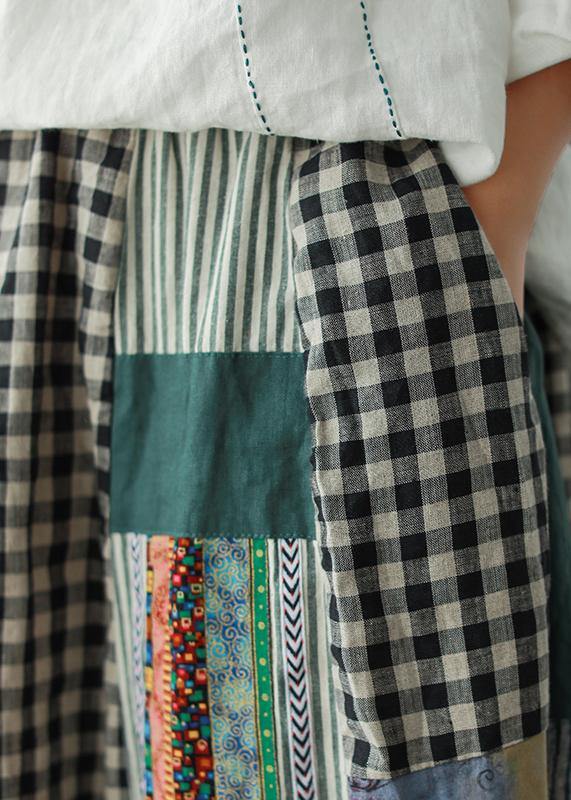 Linen Contrast Color Stitching Skirt Female Spring New Retro Literary Loose Elastic Waist Skirt