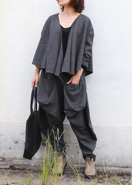 Literary Autumn Lady Grey Woolen Set Short Jacket + Irregular Pants