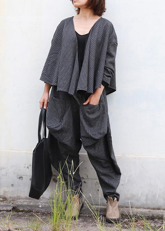 Literary Autumn Lady Grey Woolen Set Short Jacket + Irregular Pants