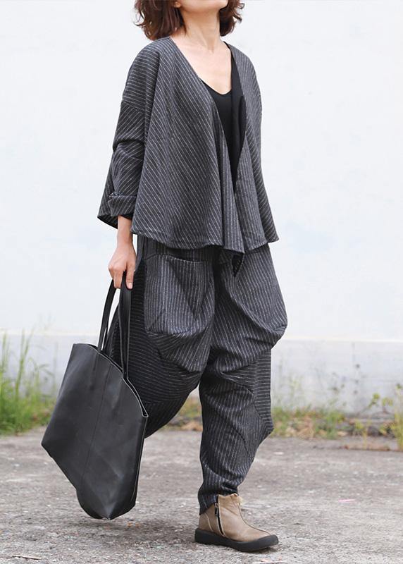 Literary Autumn Lady Grey Woolen Set Short Jacket + Irregular Pants