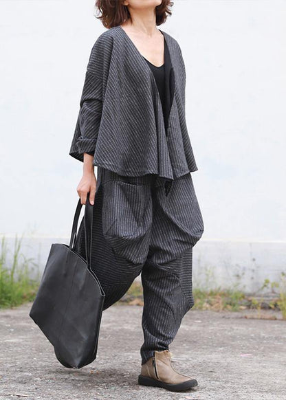 Literary Autumn Lady Grey Woolen Set Short Jacket + Irregular Pants