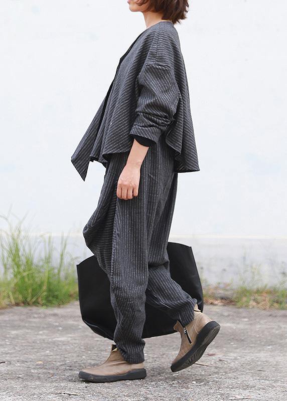Literary Autumn Lady Grey Woolen Set Short Jacket + Irregular Pants