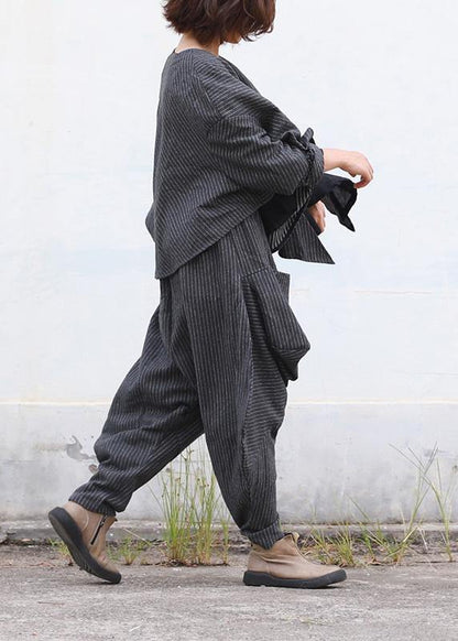 Literary Autumn Lady Grey Woolen Set Short Jacket + Irregular Pants