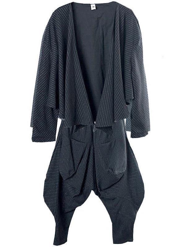 Literary Autumn Lady Grey Woolen Set Short Jacket + Irregular Pants