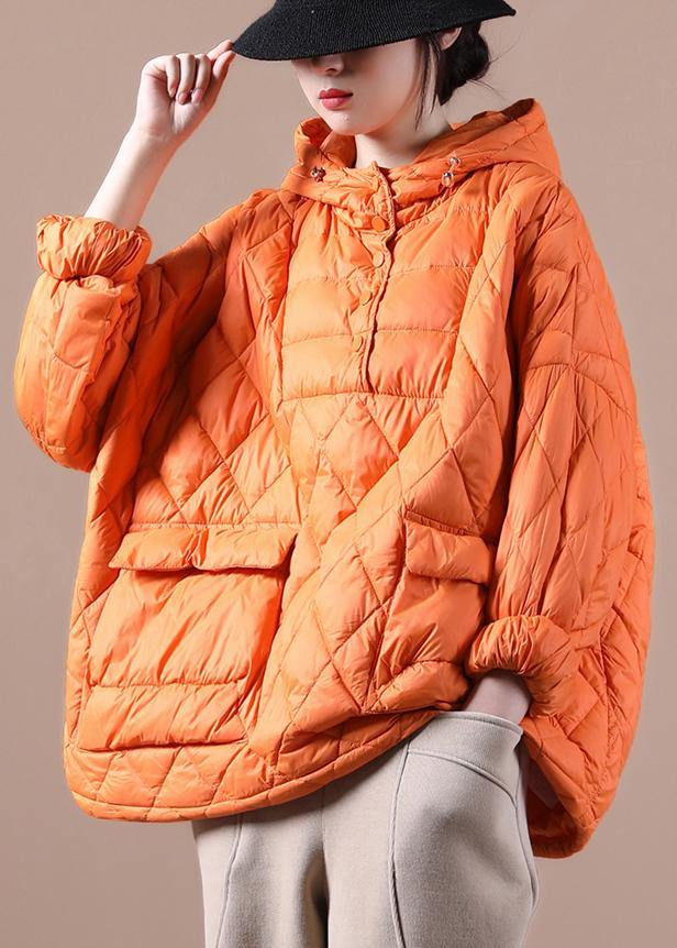 Literary Orange Hooded Pullover Short Puffers Jackets( + Limited Stock)