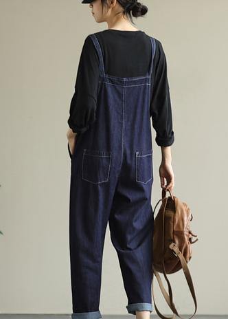 Literary Loose Denim Suspenders Adjustable Cropped Trousers