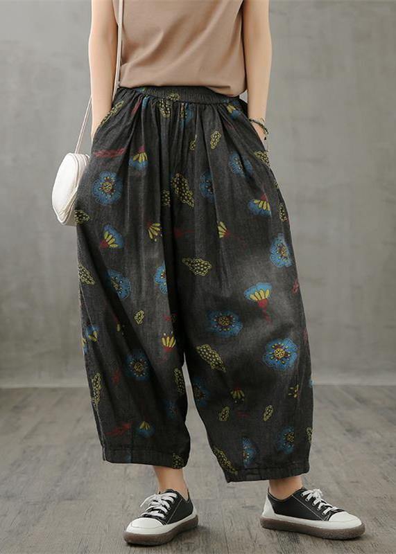 Literary Wide-leg Pants Autumn New Thin Yellow Printed Straight-leg Pants