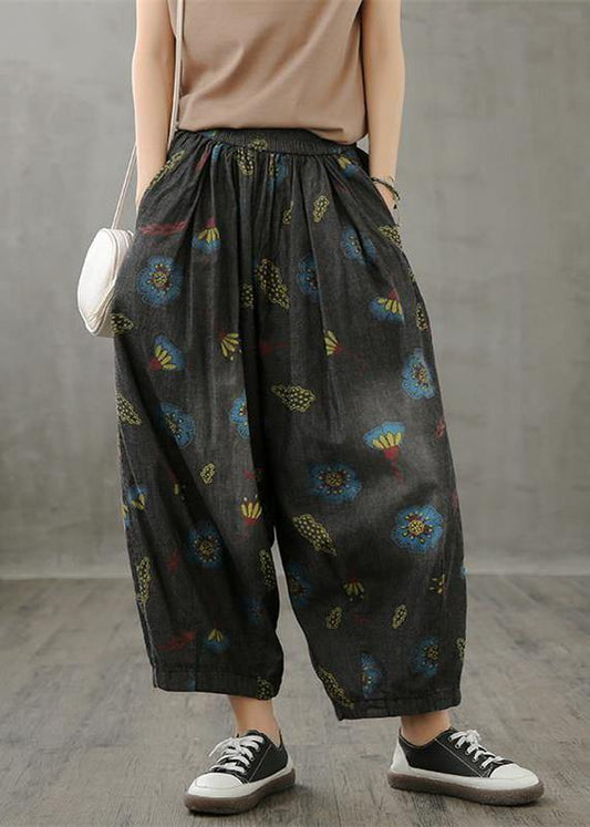 Literary Wide-leg Pants Autumn New Thin Yellow Printed Straight-leg Pants