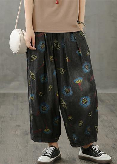 Literary Wide-leg Pants Autumn New Thin Yellow Printed Straight-leg Pants