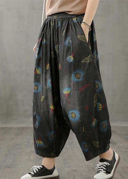 Literary Wide-leg Pants Autumn New Thin Yellow Printed Straight-leg Pants