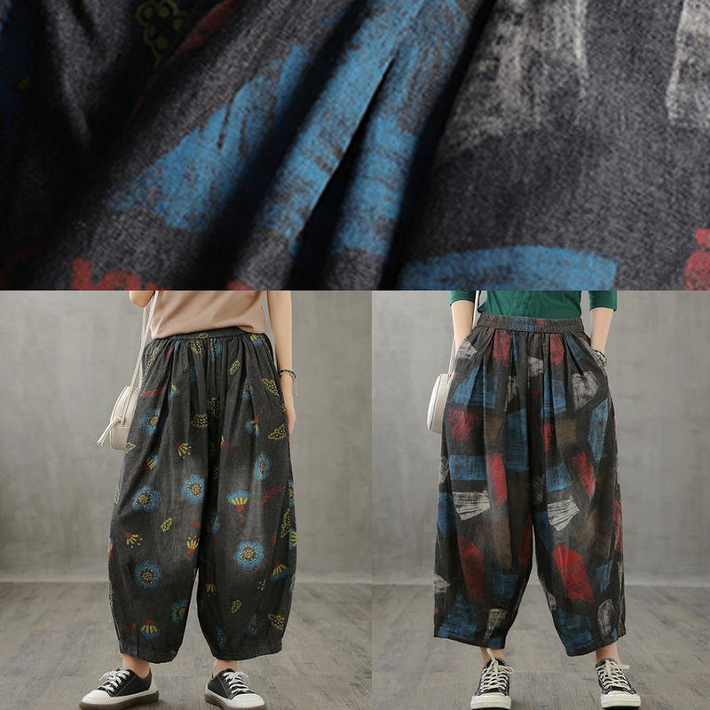 Literary Wide-leg Pants Autumn New Thin Yellow Printed Straight-leg Pants