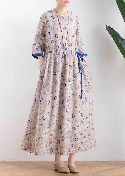 Literary Small Daisy Mid-length Dress Waist Ming New Ramie Printed Skirt