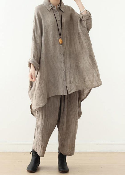 Literature and Art Retro Long-sleeved Shirt Lapel Top New Beige Clothing in Early Spring