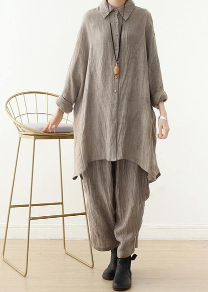 Literature and Art Retro Long-sleeved Shirt Lapel Top New Beige Clothing in Early Spring