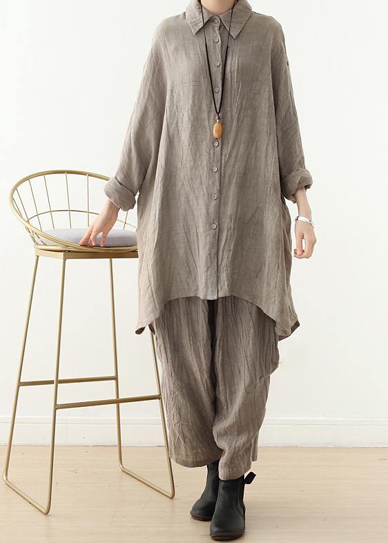 Literature and Art Retro Long-sleeved Shirt Lapel Top New Beige Clothing in Early Spring