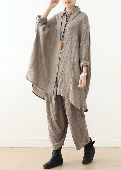 Literature and Art Retro Long-sleeved Shirt Lapel Top New Beige Clothing in Early Spring