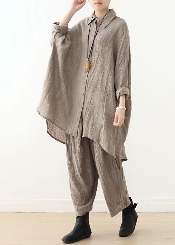 Literature and Art Retro Long-sleeved Shirt Lapel Top New Beige Clothing in Early Spring