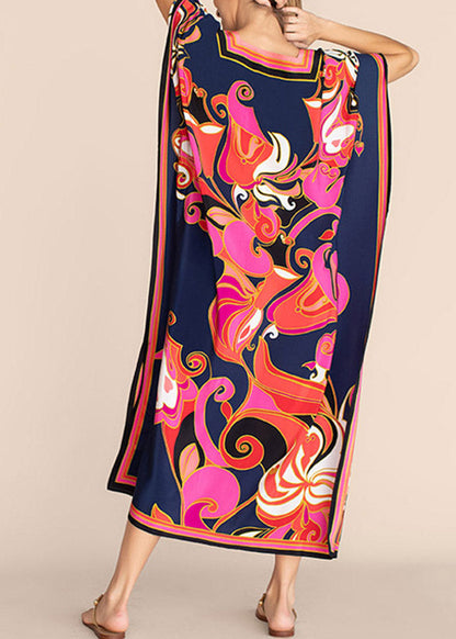 Long Kaftan Printed Bikini Cover Ups V Neck