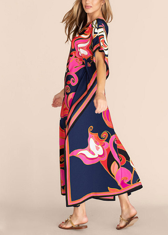 Long Kaftan Printed Bikini Cover Ups V Neck