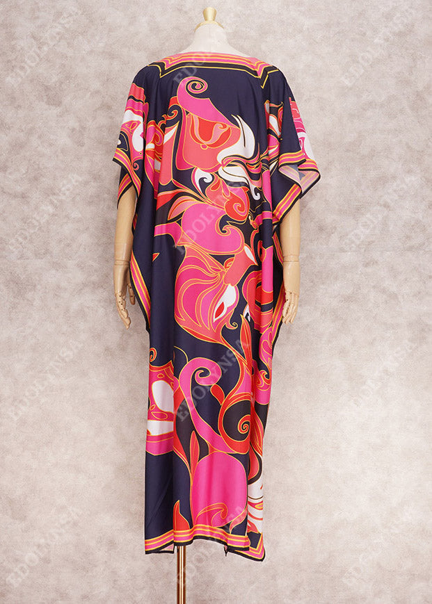 Long Kaftan Printed Bikini Cover Ups V Neck