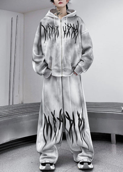 Loose Apricot Hooded Sweatshirts and Pants Cotton Two Piece Set Fall