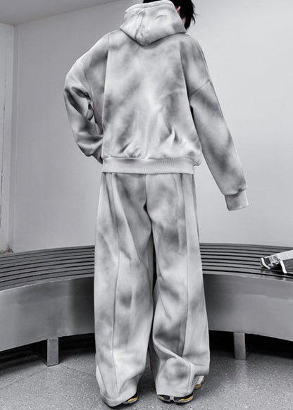 Loose Apricot Hooded Sweatshirts and Pants Cotton Two Piece Set Fall
