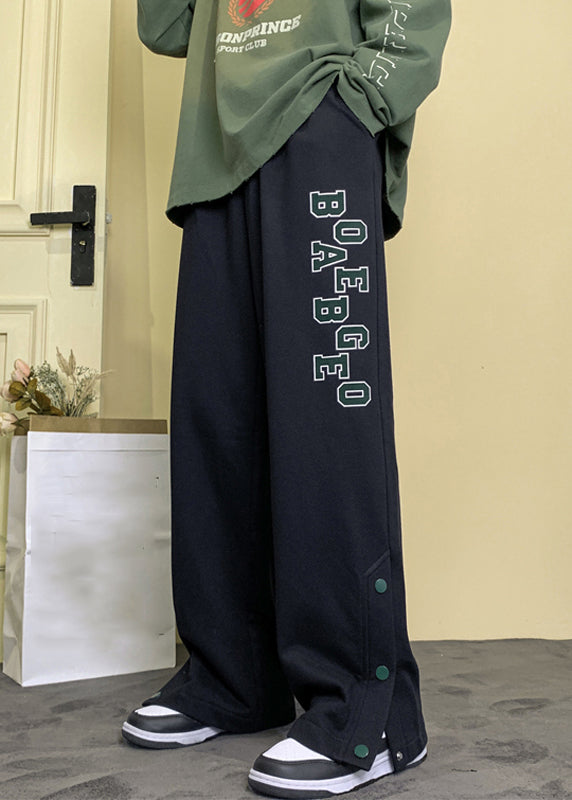 Loose Apricot Letter Button Side Open Warm Fleece Pants Spring