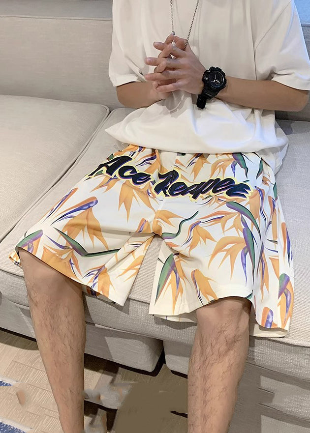 Loose Apricot Print High Waist Cotton Beach Shorts Summer