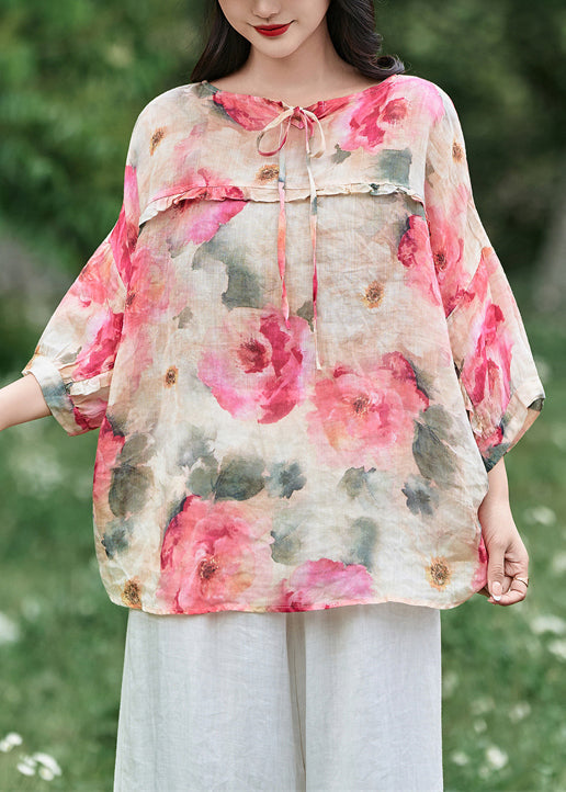Loose Apricot Ruffled Wear on Both Sides Linen Shirt Fall