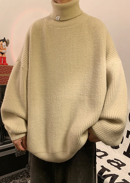 Loose Apricot Turtleneck Thick Knit Sweaters Winter